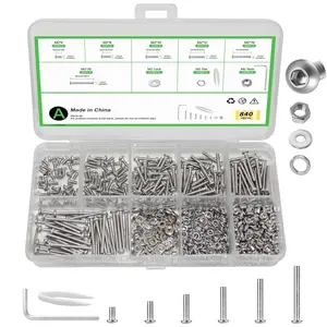 840 count Metric Bolt and Nut  Kit - M2 Machine Screws with Lock & Flat Washers, 304 Stainless Steel Hex Socket Button   Screw Set for Hardware,  Printer, and DIY Projects