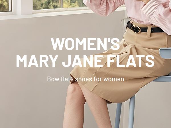 Athlefit Women's Mary Jane Flats Dressy Comfortable Square Toe Ballet Flats Shoes with Buckle Strap Footwear Girl