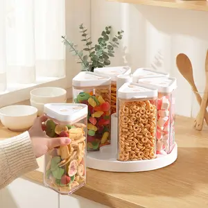 Rotating 6-Compartment Cereal Dispenser – Space-Saving Pantry Storage Organizer with Lids, Stackable Rice & Grain Container Set for Flour, Oats, Pasta, Nuts, and Snacks