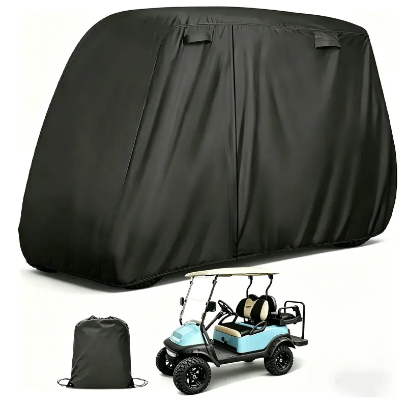 Golf Cart Cover 2/4/4+2 Passenger for Yamaha EZGO Club Car, Heavy Duty 420D Waterproof Windproof Durable Oxford Golf Cart Cover with 3 Zipper Doors for All-Weather Protection (Black/Silver)​​