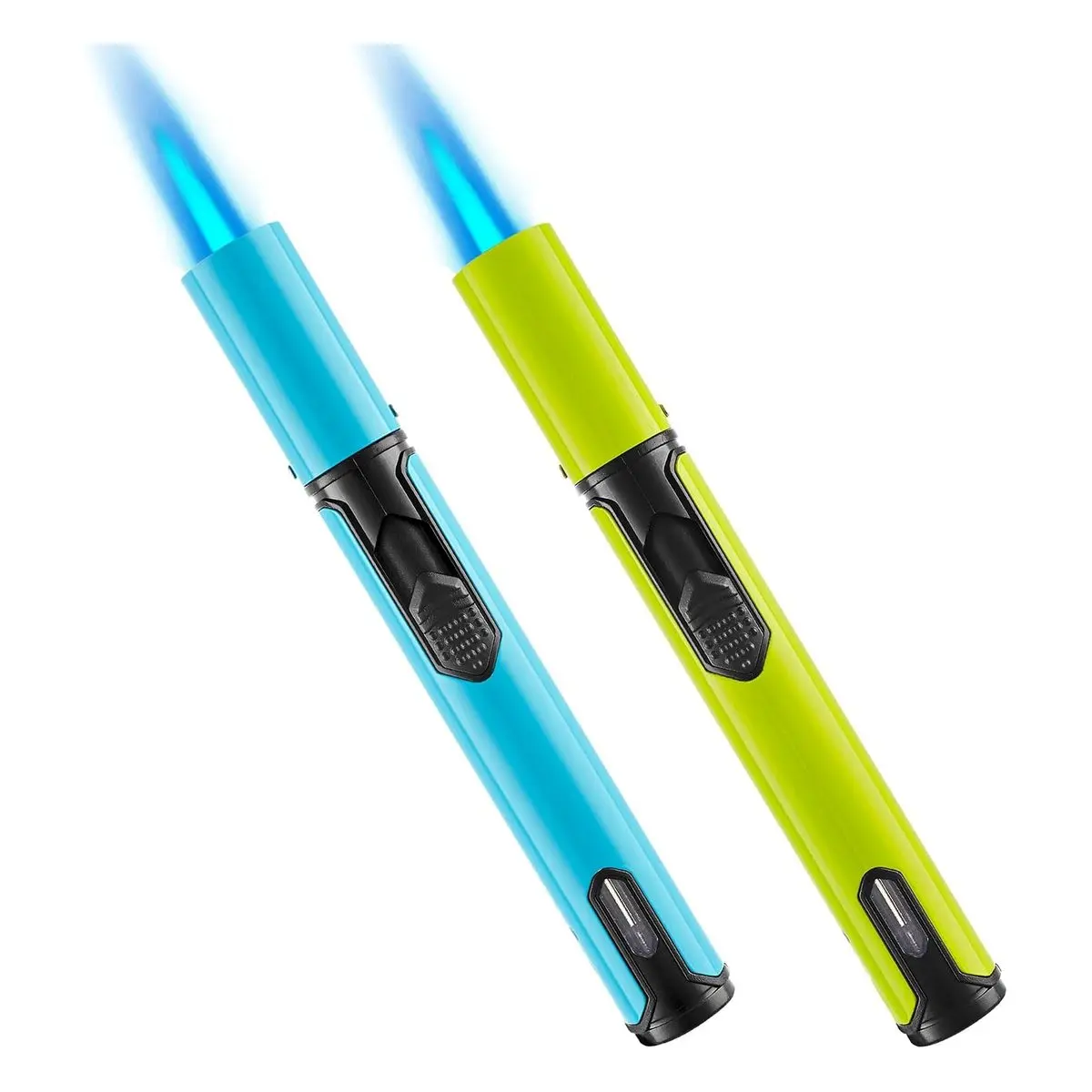 Aqua Blue & Lime Green 2-Pack Adjustable Metal Butane Torch Lighters, 6-In Sturdy Pen-Style Refillable Jet Flame Lighters (0.14 lb, Aluminum-Resistant) for Kitchen Baking, Grill, Gas Not Included