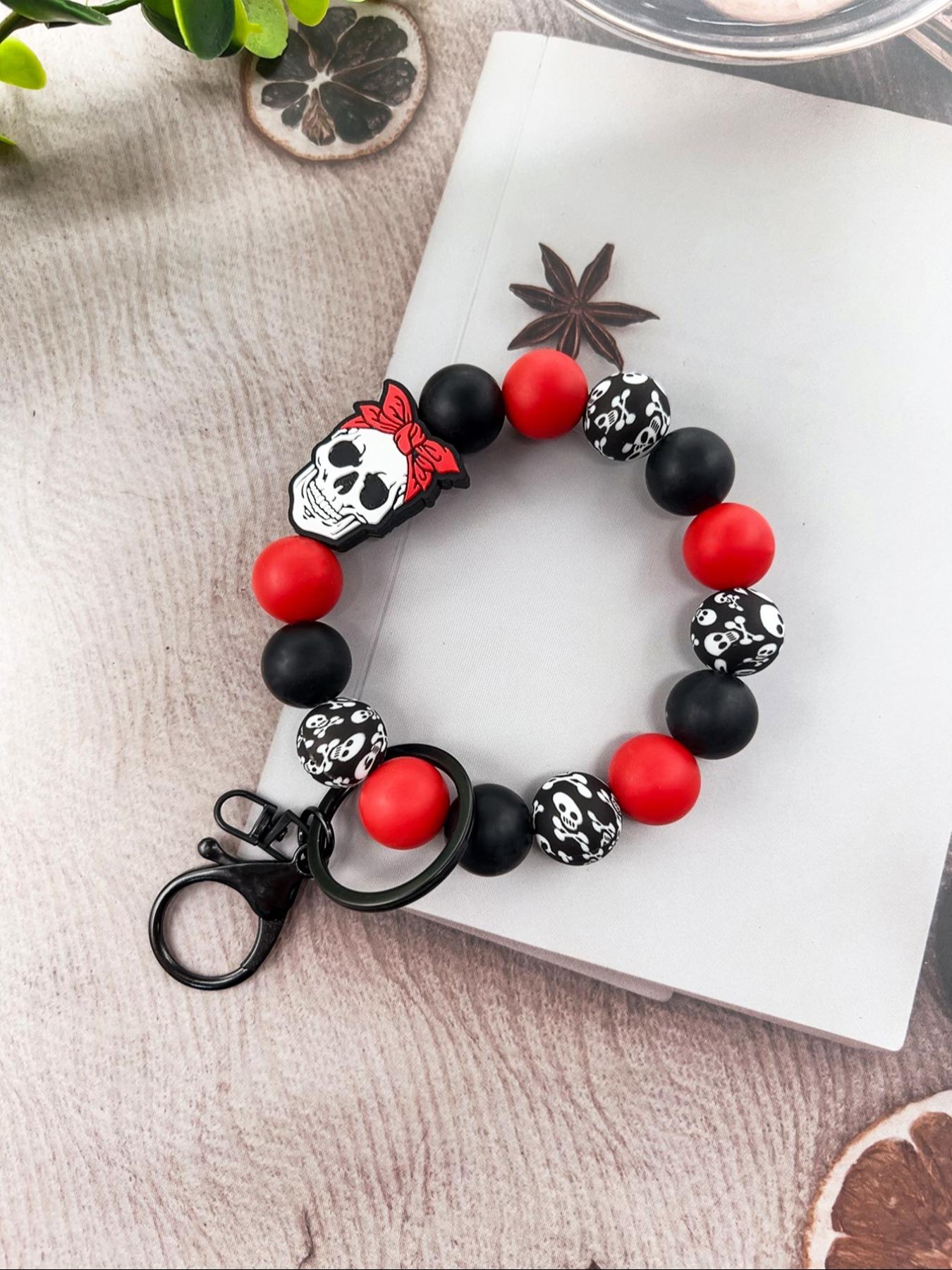 Creative Skull Design Beaded Cute Charms Keychain, Bag Charm, Novelty Silicone Beaded Keychain for Car Keys, Cute Keychain, Fashion Accessories for Women & Men As Gift, Charms, Halloween, Cute Keychain Accessory
