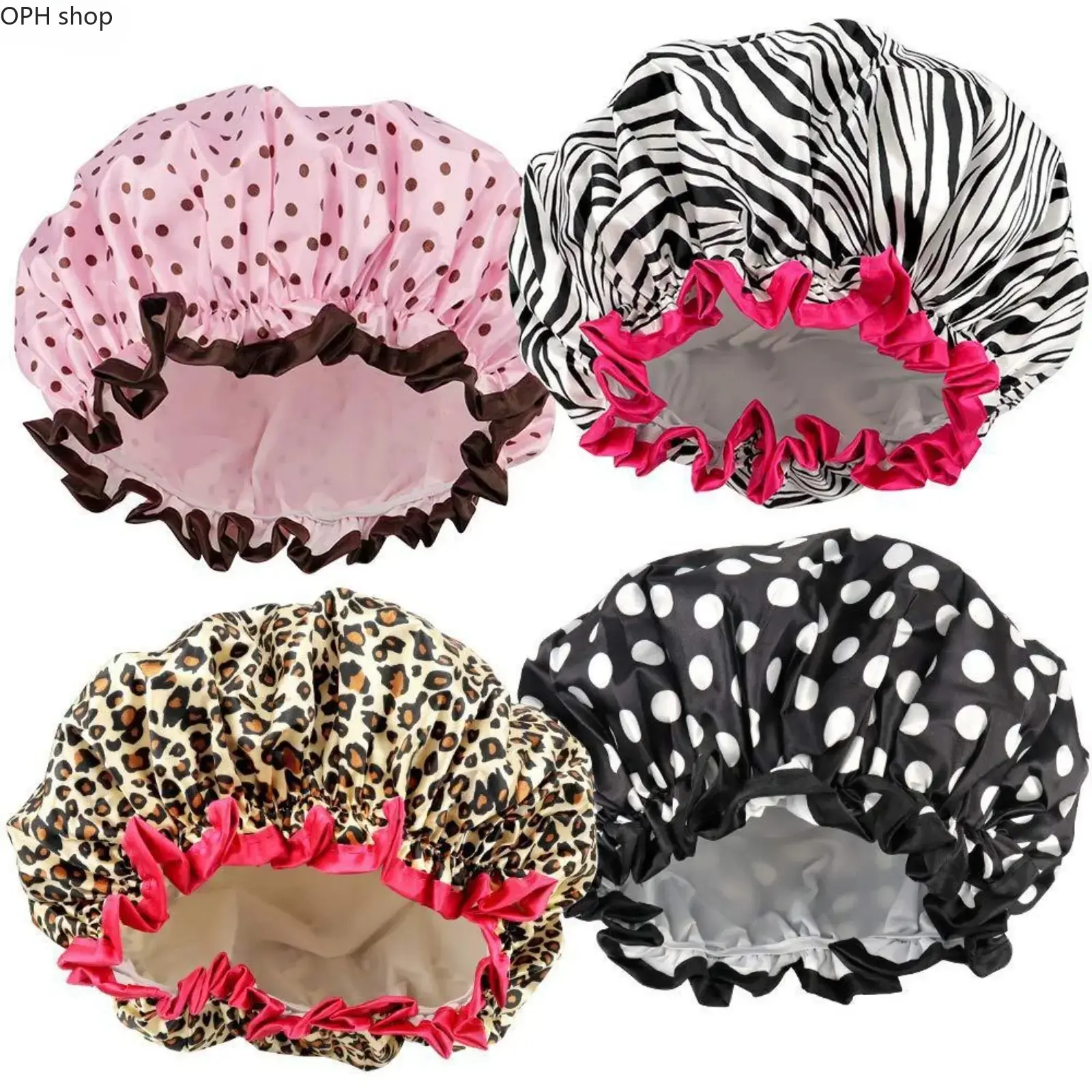 Women's Double-Layer Shower Cap, Waterproof Polyester Round Hat, Reusable and Leak-Proof Hair Protector for Bathing, Facials, and Cooking, Bath Time, All-Seasons