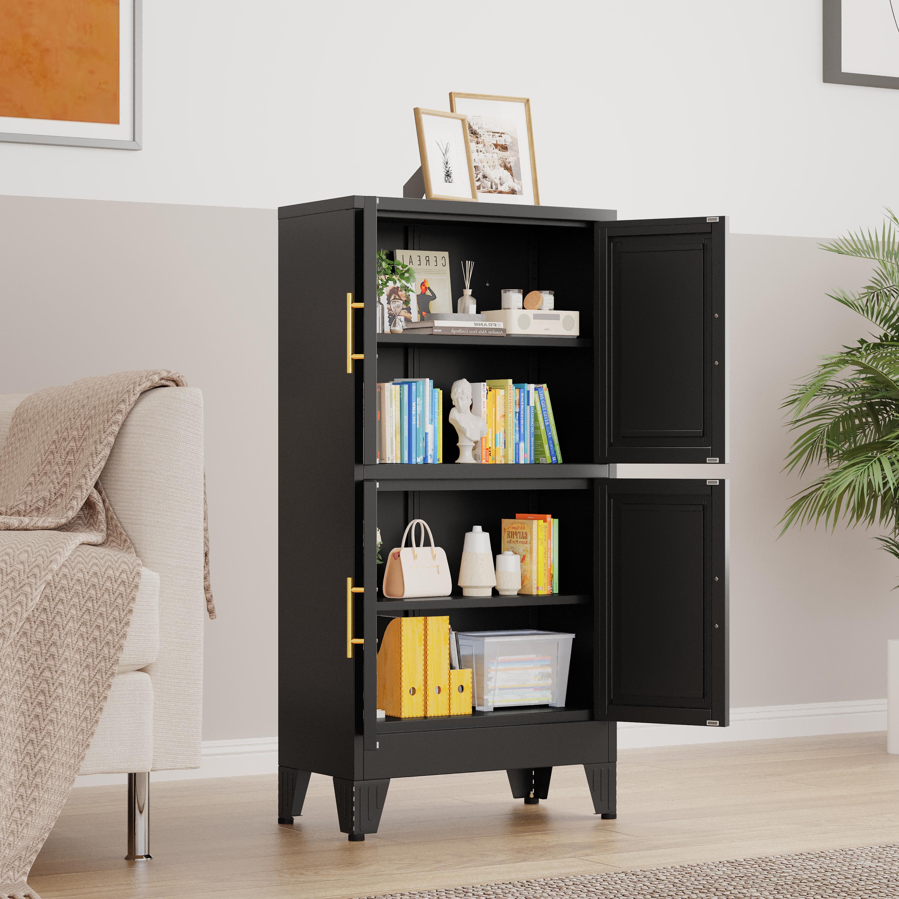 Kitchen Pantry Cabinet 47" Tall Metal Storage with Doors & Adjustable Shelves Black Freestanding Organizer for Kitchen Dining Room Living Room Laundry Room Minimalist Drawer Tower