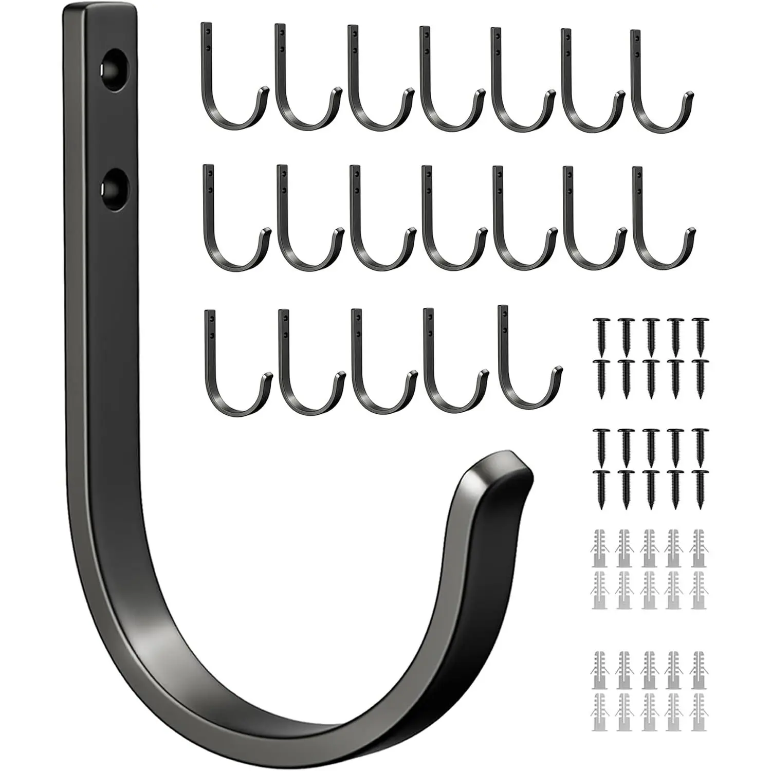 Wall Hooks for Hanging Towel and Coat - 22LB Screw in Metal Hanger Wall Mount, Suitable for Outdoor, Closet, Door, Bathrooms, Backpack, Robe, Black