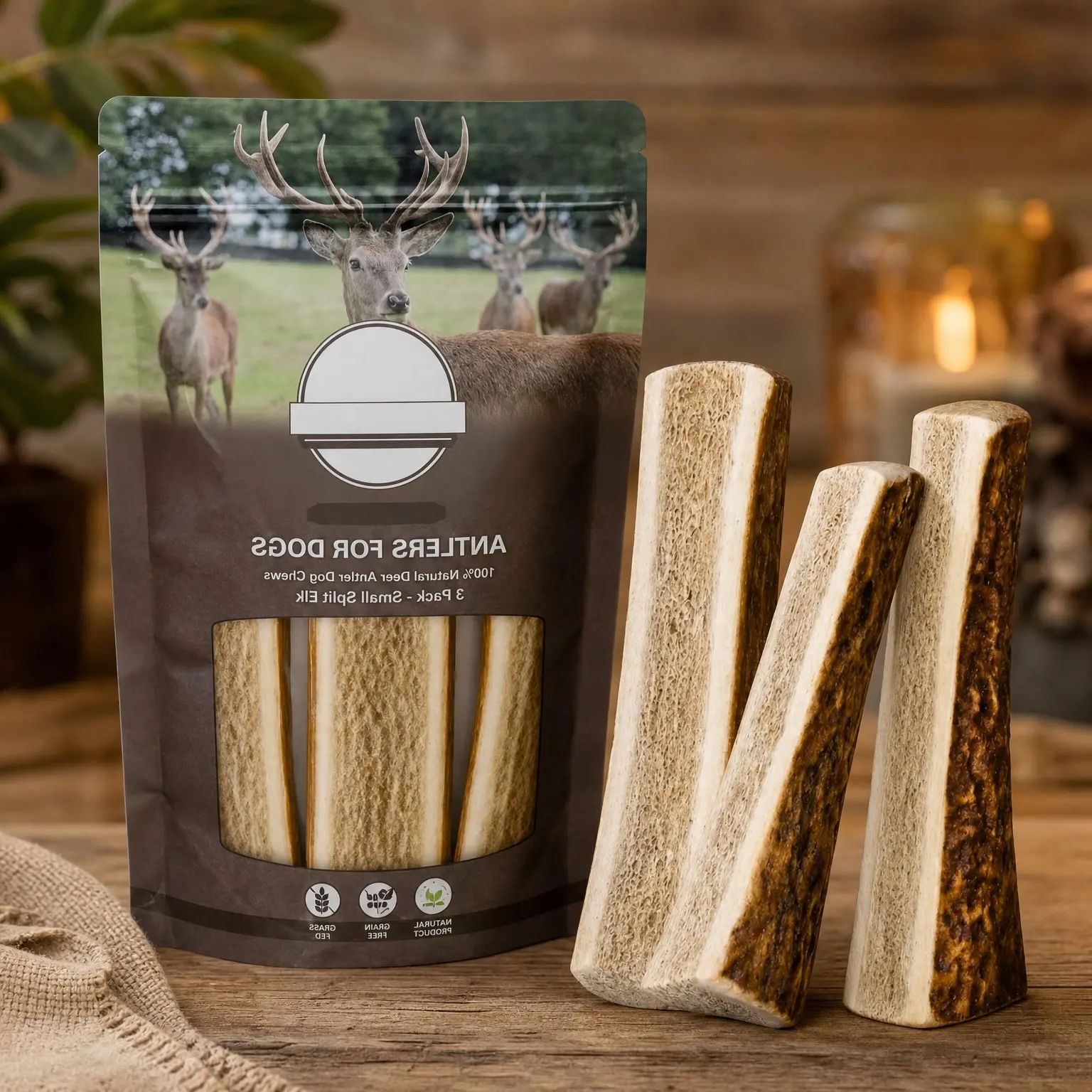 3-Pack Split Elk Antlers for Small to Medium Dogs - Marrow Rich, Naturally Shed & Wild Sourced, Long Lasting Dog Chews, 5-6 Inches, For Dogs Up to 30 lbGift