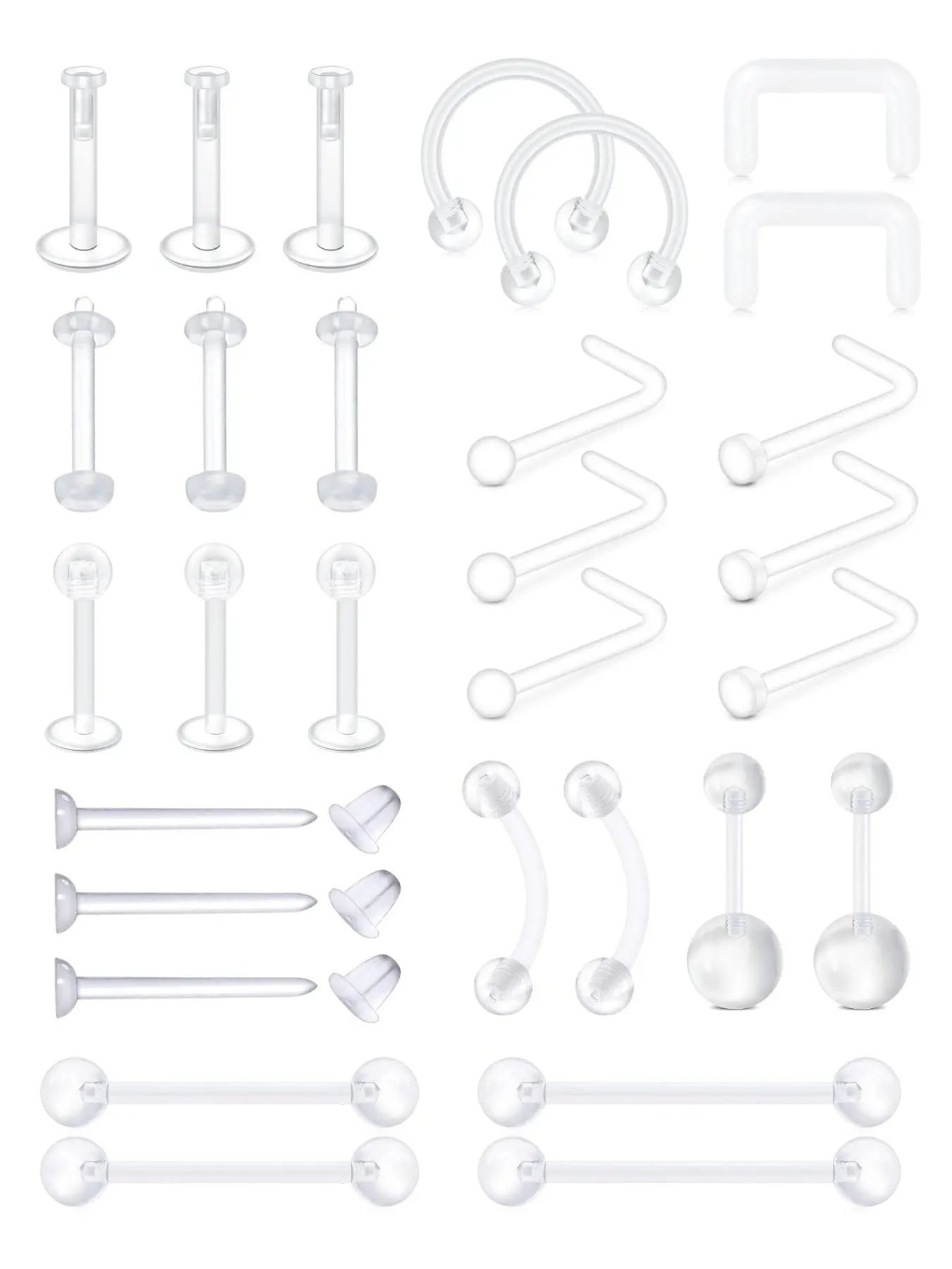 Clear Nose Rings & Studs - Plastic Nose Piercing Retainers - 16g 20g - Clear Cartilage Earrings & Lip Piercing Retainer For Men Women