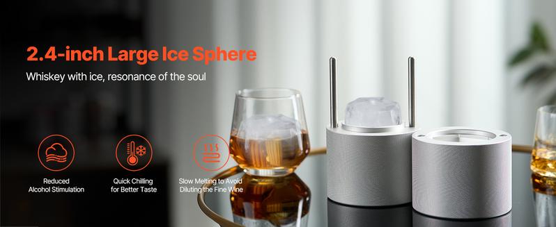 VEVOR Ice Diamond Press, 2.4" Ball Maker, Aviation Aluminum Kit With Tong and Drip Tray for Whiskey, Cocktail, Bourbon, Scot on Party & Holiday