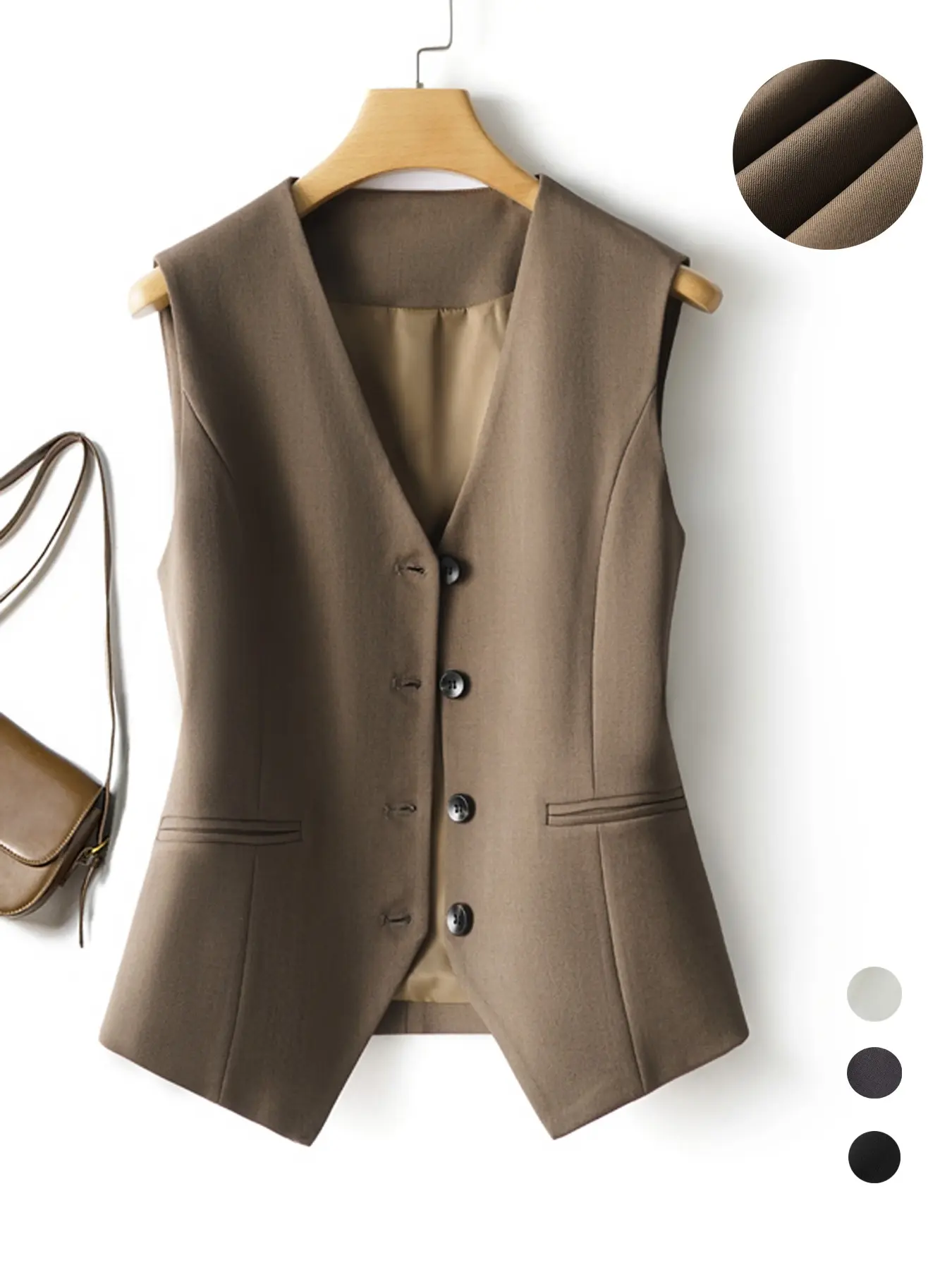 French Vintage Minimalist Fitted Vest, Plain Button Front