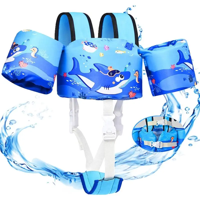 Toddler Puddle Jumper Swim Vest for Boys Girls with Fun Patterns, Weight-Based Float Support with Arm Wings & Removable Strap for Pool & Beach, 22-66 lbs