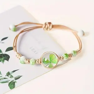 1pc Lucky Clover Four-leaf String Bracelets, Symbolizes Good Luck and Happiness, Casual Vitality BraidedAnklet, for Women&Teen Banquet Prom Music Festivals Dating Gifts Summer Vacation Travel, Suitable for Daily Wear
