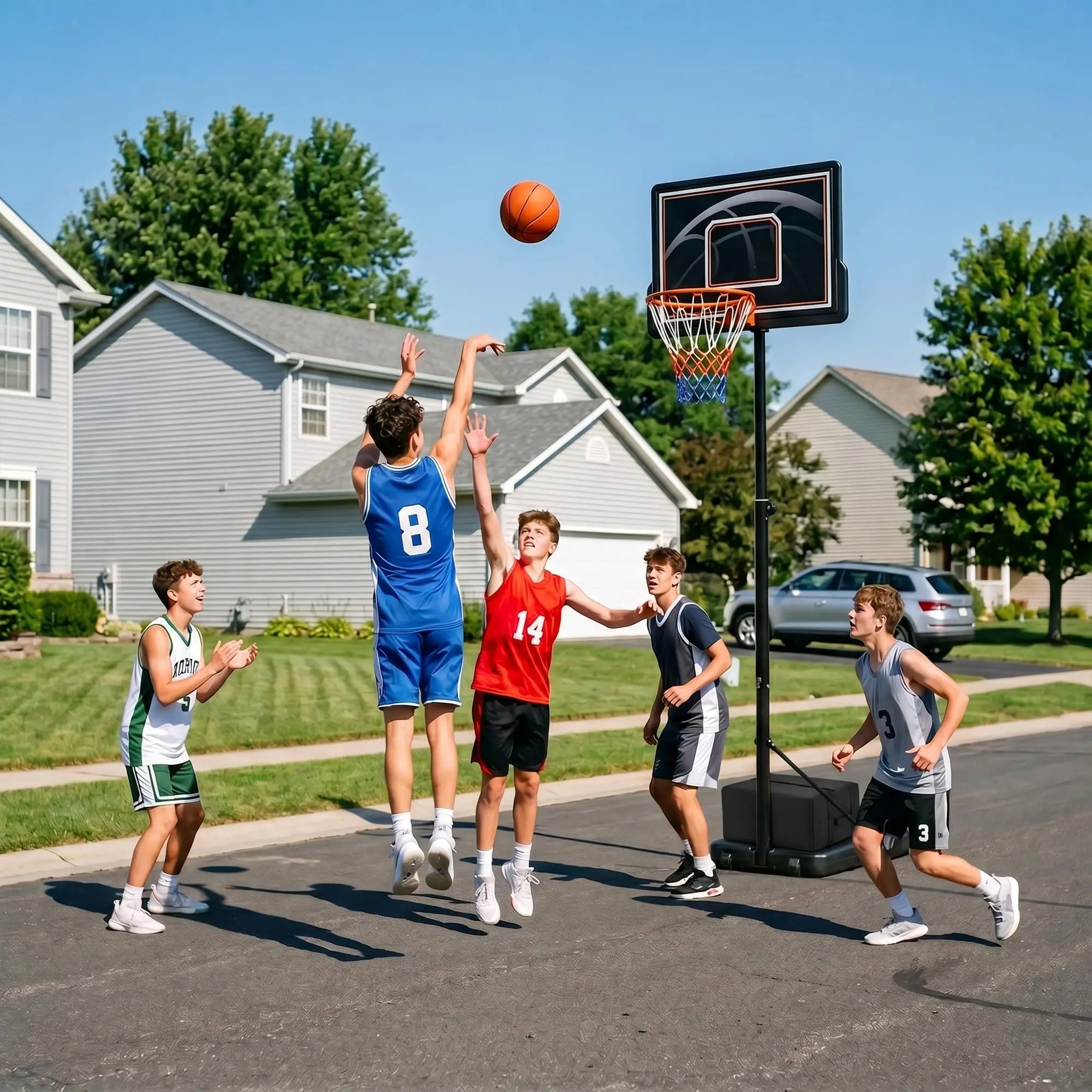 Garvee Portable Adjustable Basketball Hoop System - 3-10 ft Height - 30/38/44 in Backboard Options - Heavy-Duty Steel Goal, Fillable Base & Wheels - Outdoor Driveway/Backyard Rim Stand - Black