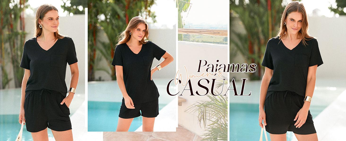 Pajama woman Women's Short-Sleeve Pajama Set, with Pockets, Casual V-Neck Two-Piece Set, Sizes S-3XL, Easter Gift, Birthday Gift