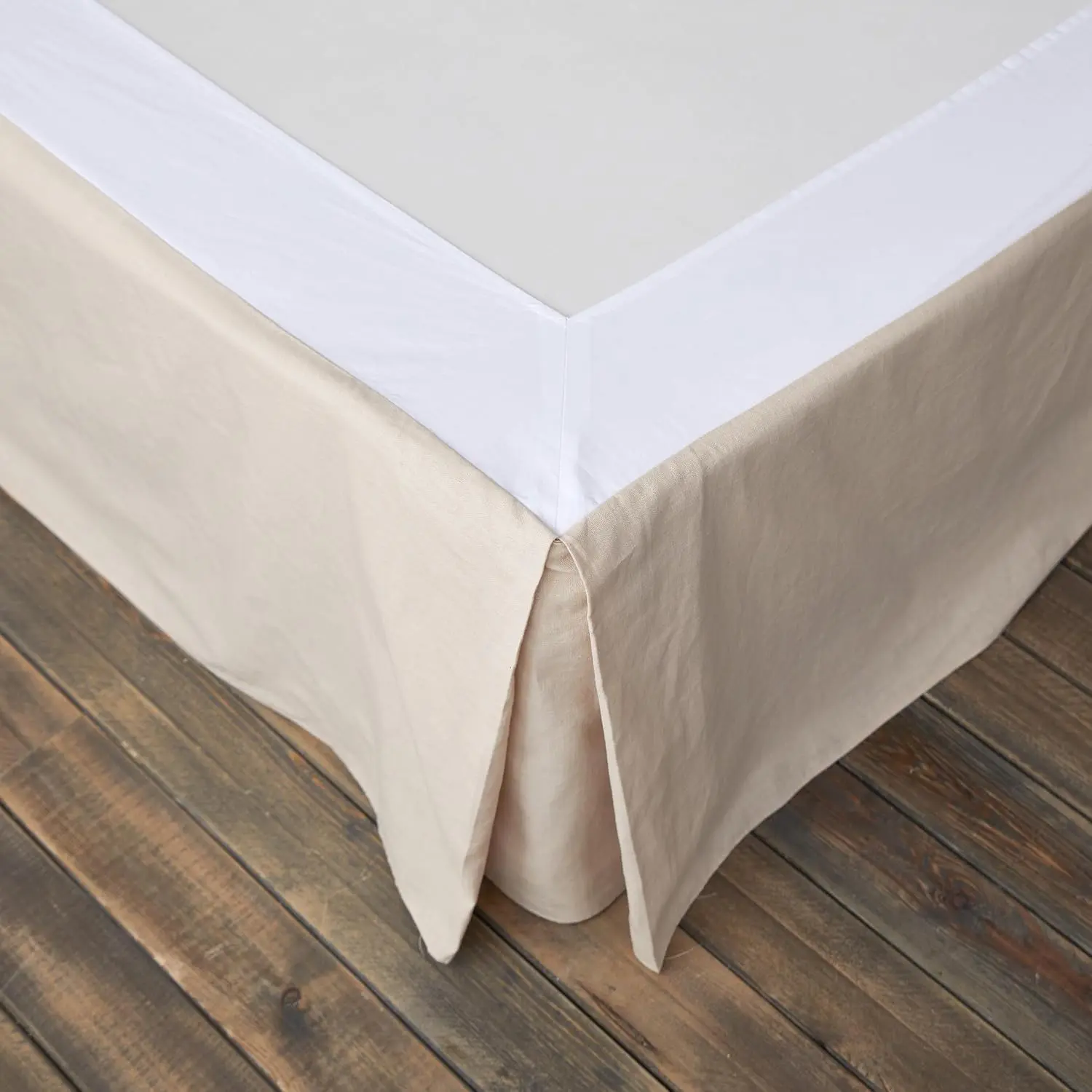 French Linen Wrap Around Bed Skirt with Pleated Corner 14-Inch Tailored Drop Natural Flax Cotton Blend Basic Soft Cozy (14" Queen, Linen)