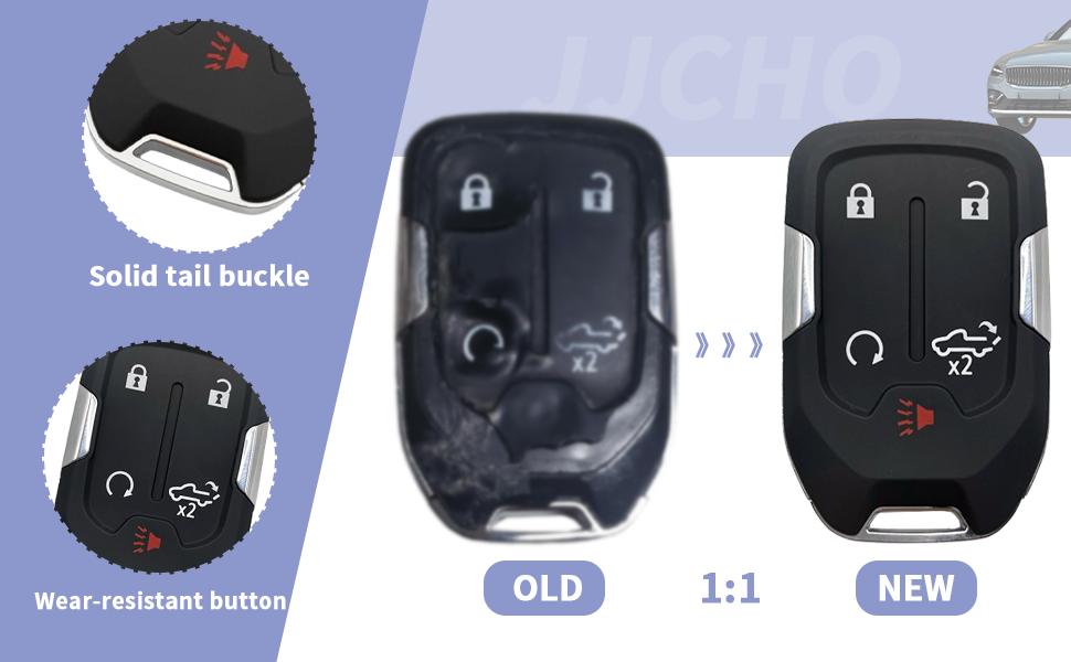 Key Fob Case Replacement for Chevy Silverado & GMC Sierra 2019–2022 – 5 Button Smart Key Cover, Easy Install