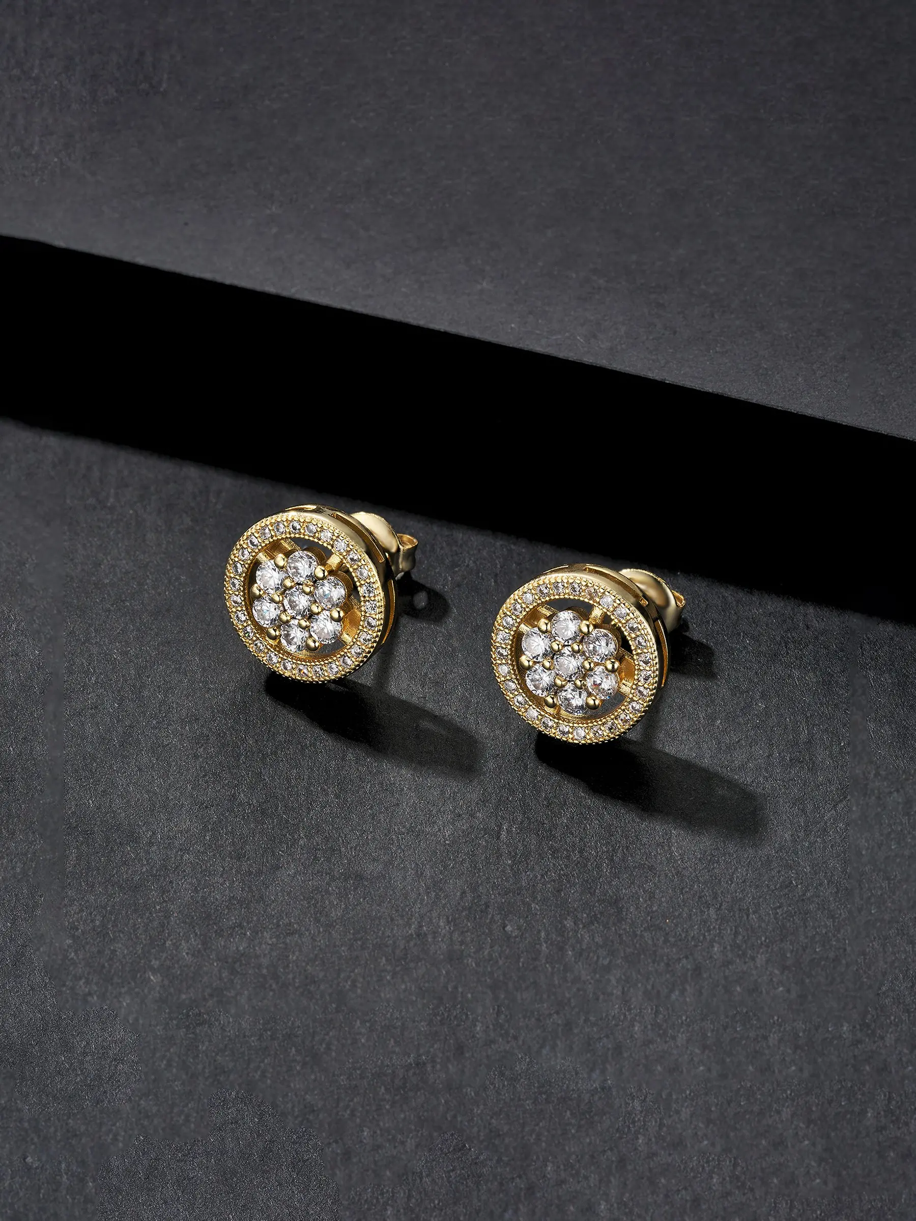 Iced Chics Round Floral Stud Earrings, Luxury Hip-Hop Style, Unisex, Perfect for Daily Wear, Dates, Dinners, Ideal Gift