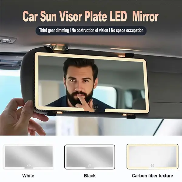 Car Interior Mirrors Sun Visor Plate LED HD Makeup Mirror for Girls Women Rechargeable Fill Light Universal Thin Vanity Mirror