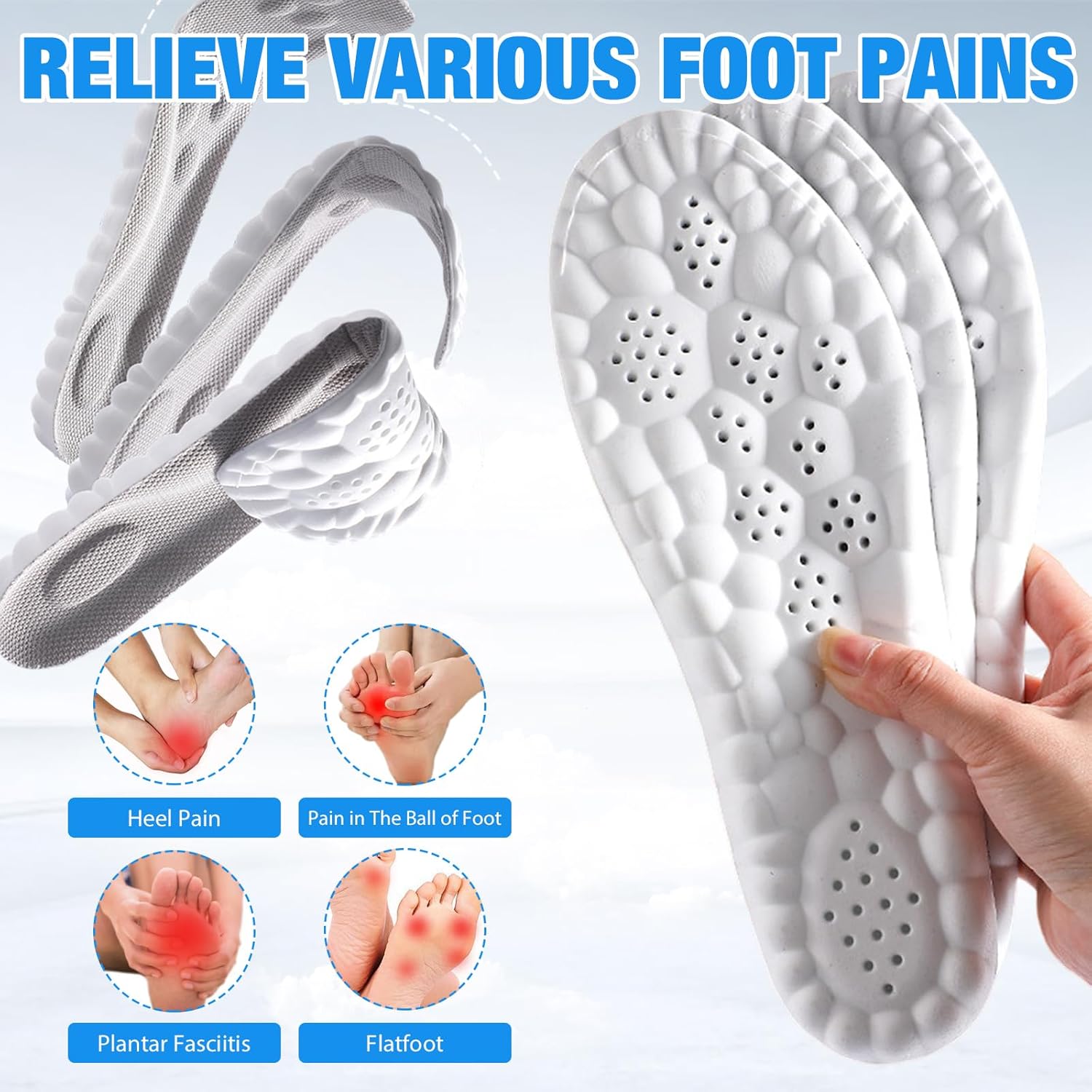 4D Insoles Cloud Technology Insole Super Soft, Ultra Comfort Insoles, 4D Sports Shoes Insoles, Height Insole for Men and Women 4D Insoles Cloud Technology Insole Super Soft, Ultra Comfort Insoles, 4D Sports Shoes Insoles, Height Insole for Men and Women