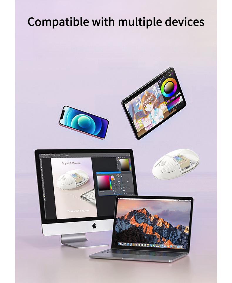 Bluetooth Wireless Transparent Optical Mouse – Silent Mouse for iPad, Laptop, and PC Office Use