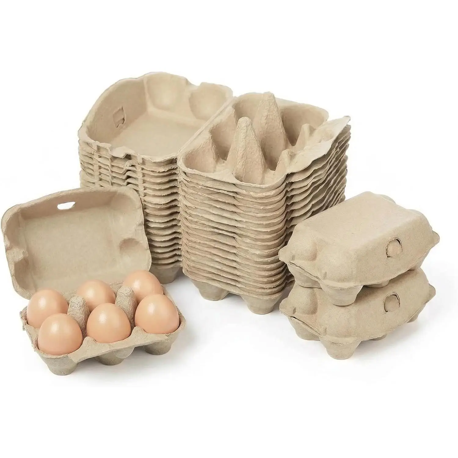 40 Pack Half Dozen Egg Cartons Bulk 6 Count, Empty Natural Paper Pulp Egg Cartons Reusable, Strong Sturdy Design Made from Natural Cardboard