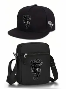 Lion Jesus Prayer Hand Print Baseball Hat and Crossbody Bag Set, Adjustable Street Fashion Outdoor Sports Gear, Perfect for Daily Wear or Gift