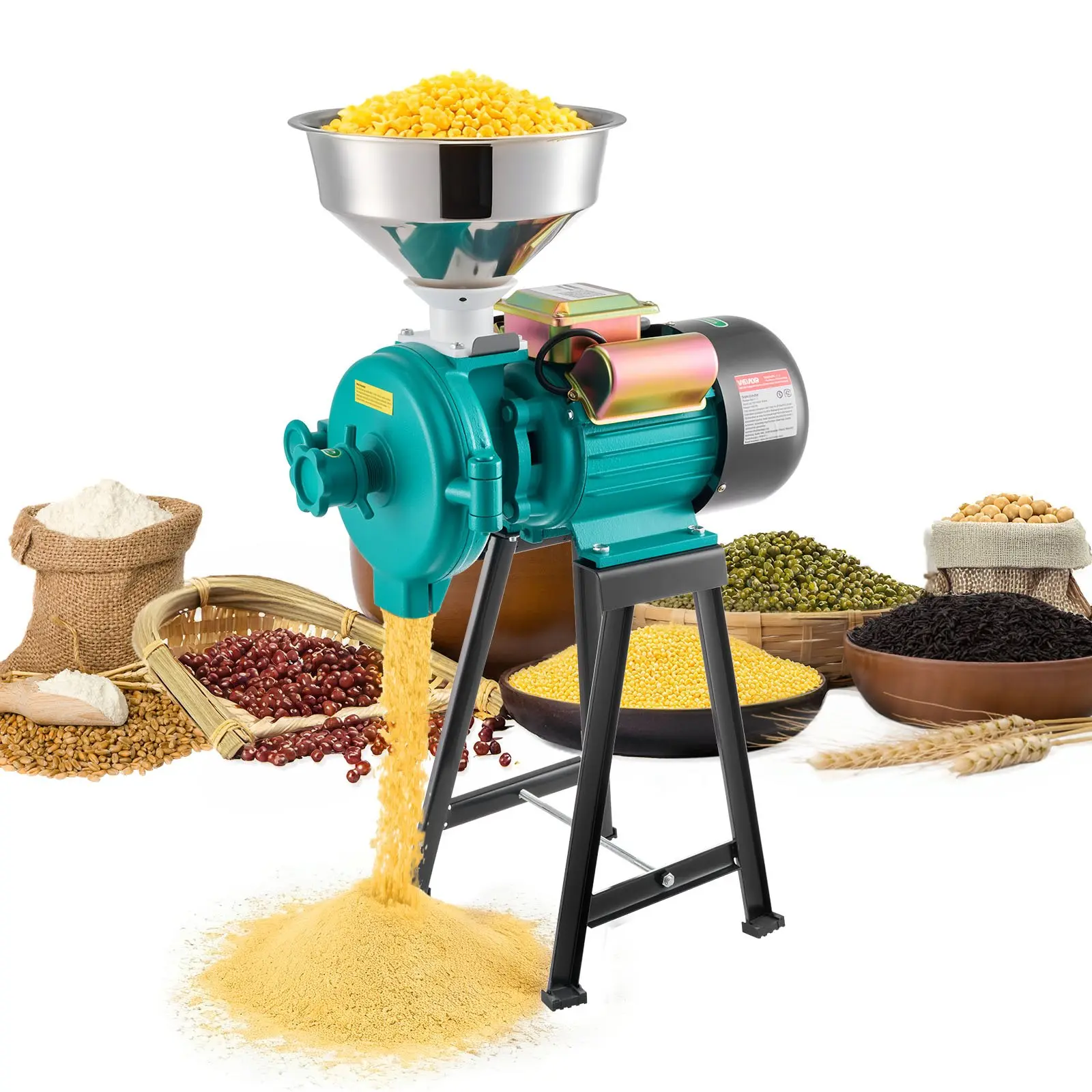 VEVOR Electric Grain Mill Grinder, 110 lbs/H Commercial Spice Grinders, 1500W Cast Iron Pulverizer Powder Machine with Non-Slip Rubber Feet, for Dry Grains, Spices, Cereals, Coffee, Corn Pepper