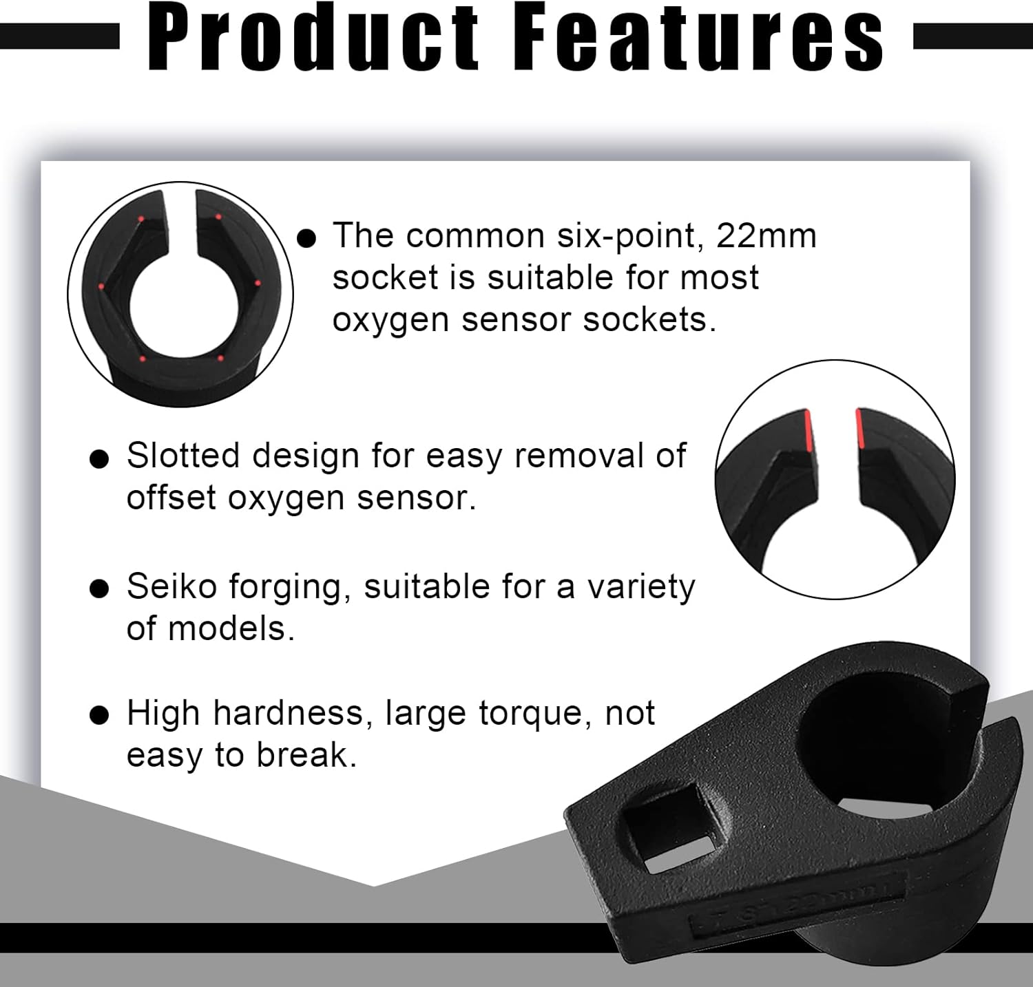 Offset Oxygen Sensor Socket, 3/8-Inch Drive, 7/8-Inch (22mm), Wire Gate Accesses Sensor from Side, Preventing Damage to Wires, Universal for Most Cars