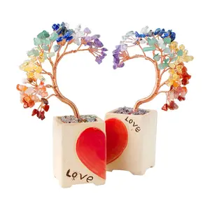 A pair of natural amethyst heart-shaped couple trees, natural stone money trees, home decoration craft gifts.
