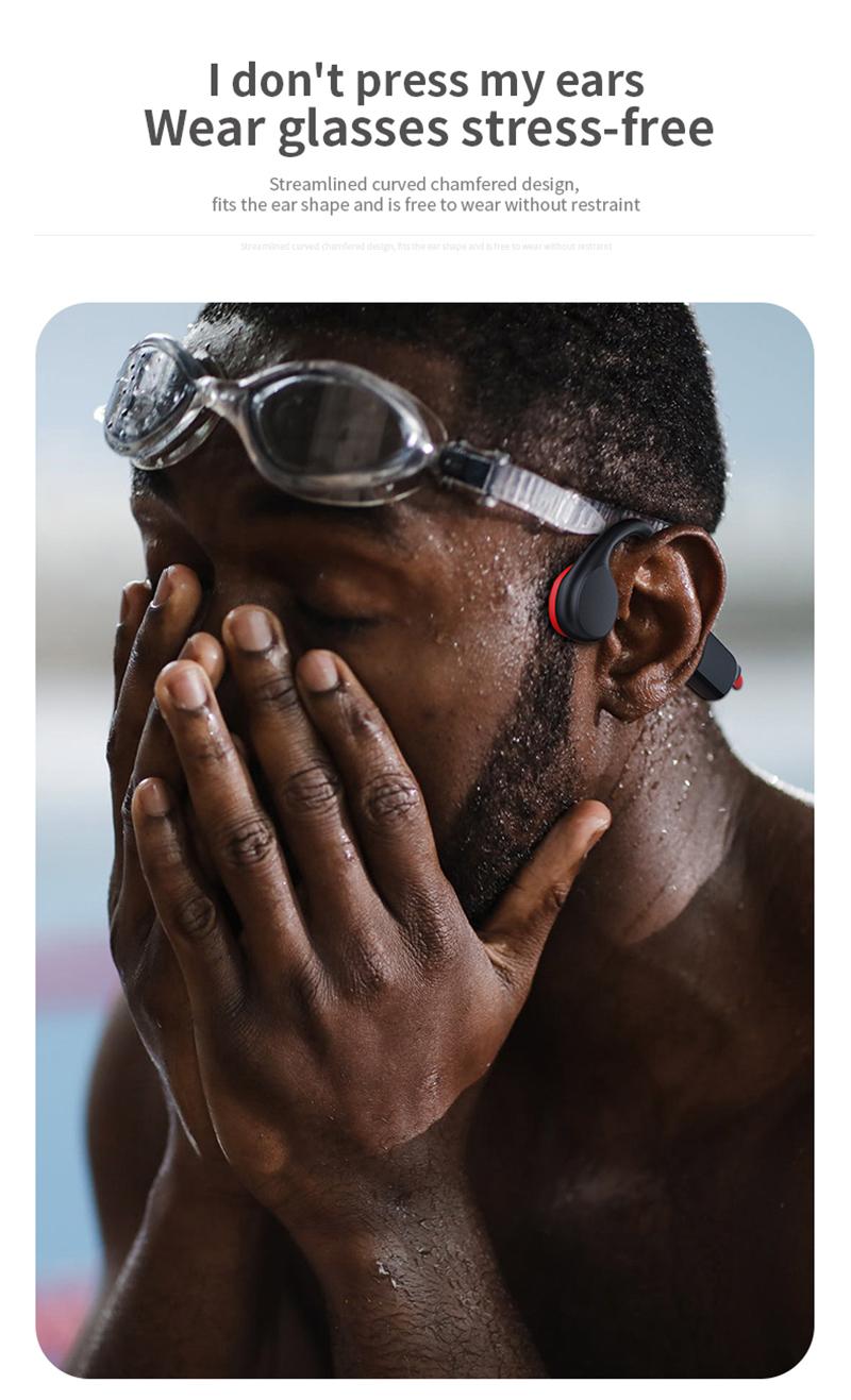 Bluetooth Bone Conduction Earphones IPX8 Waterproof MP3 Player Hifi Ear-hook Wireless Headphone With Mic Headset For Swimmin