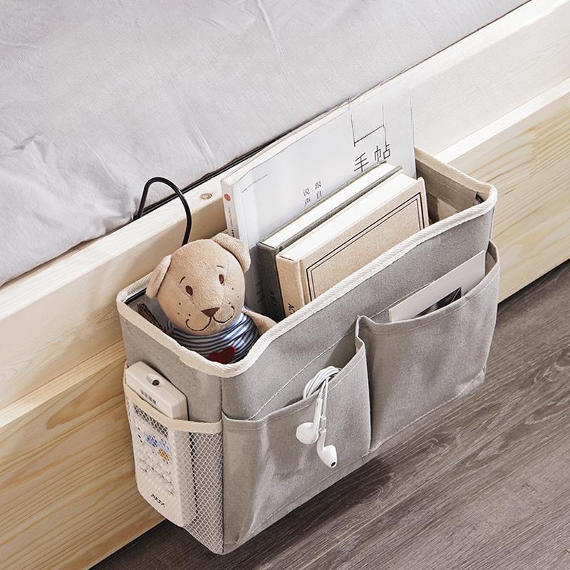 Bedside Caddy/Bedside Storage Bag Hanging Organizer for Bunk and Hospital Beds,Dorm Rooms Bed Rails,Can be Placed Glasses,Books,Mobile Phones,Keys (Grey)