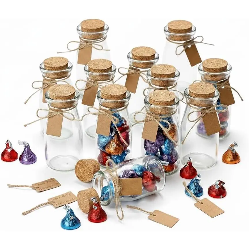 Small Glass Jars with  – Set of 12 Mini Glass Bottles with Corks for Halloween Decorations Fall Décor Wedding & Party Favors, Halloween DIY Crafts, Potions, Spices & Candy, 3.4 oz