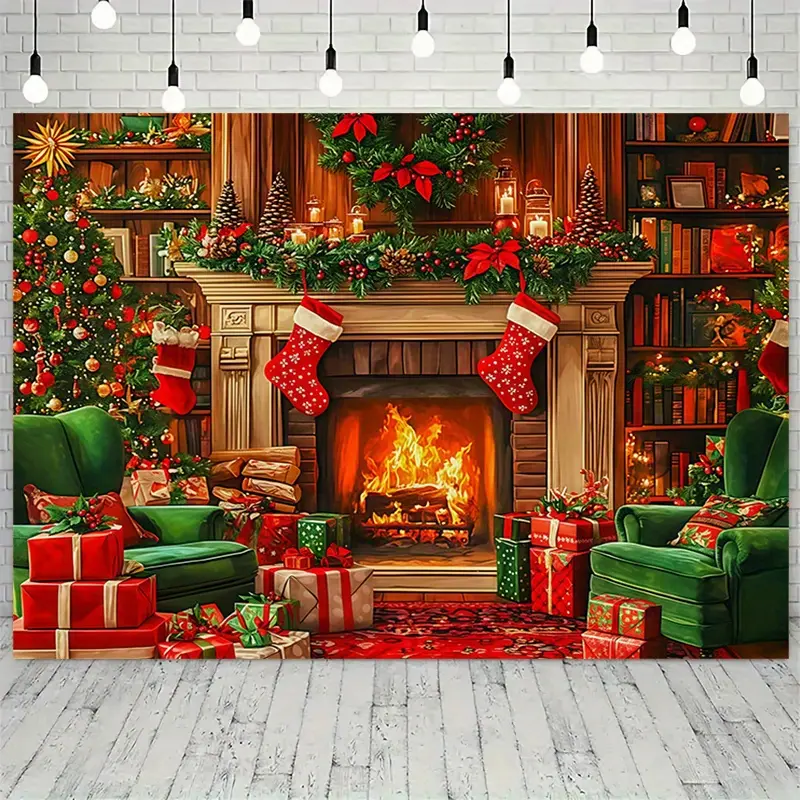 Christmas Fireplace Gift Stocking Tapestry Polyester Wall Decor Suitable for Parties, Birthdays, Festivals, Living Rooms, Bedrooms, Offices