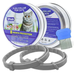 Natural Cat Flea Collar, 2-Pack with Comb and Drops, Herbal Essential Oil Tick Formula, Adjustable Safety Collar for All Cats