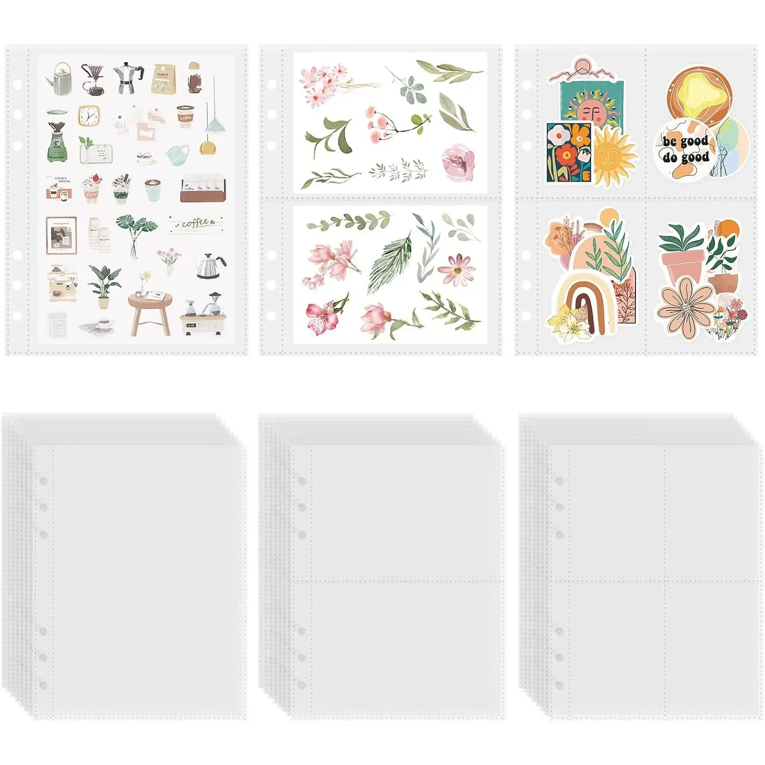 30 Sheets Clear Binder Sleeves 1/2/4 Pocket Sheets Protectors Double Sided Plastic Sleeves for Photo Card Sticker Storage Organizer 6 Ring A5 Binder Inserts Refills Pocket Pages Set