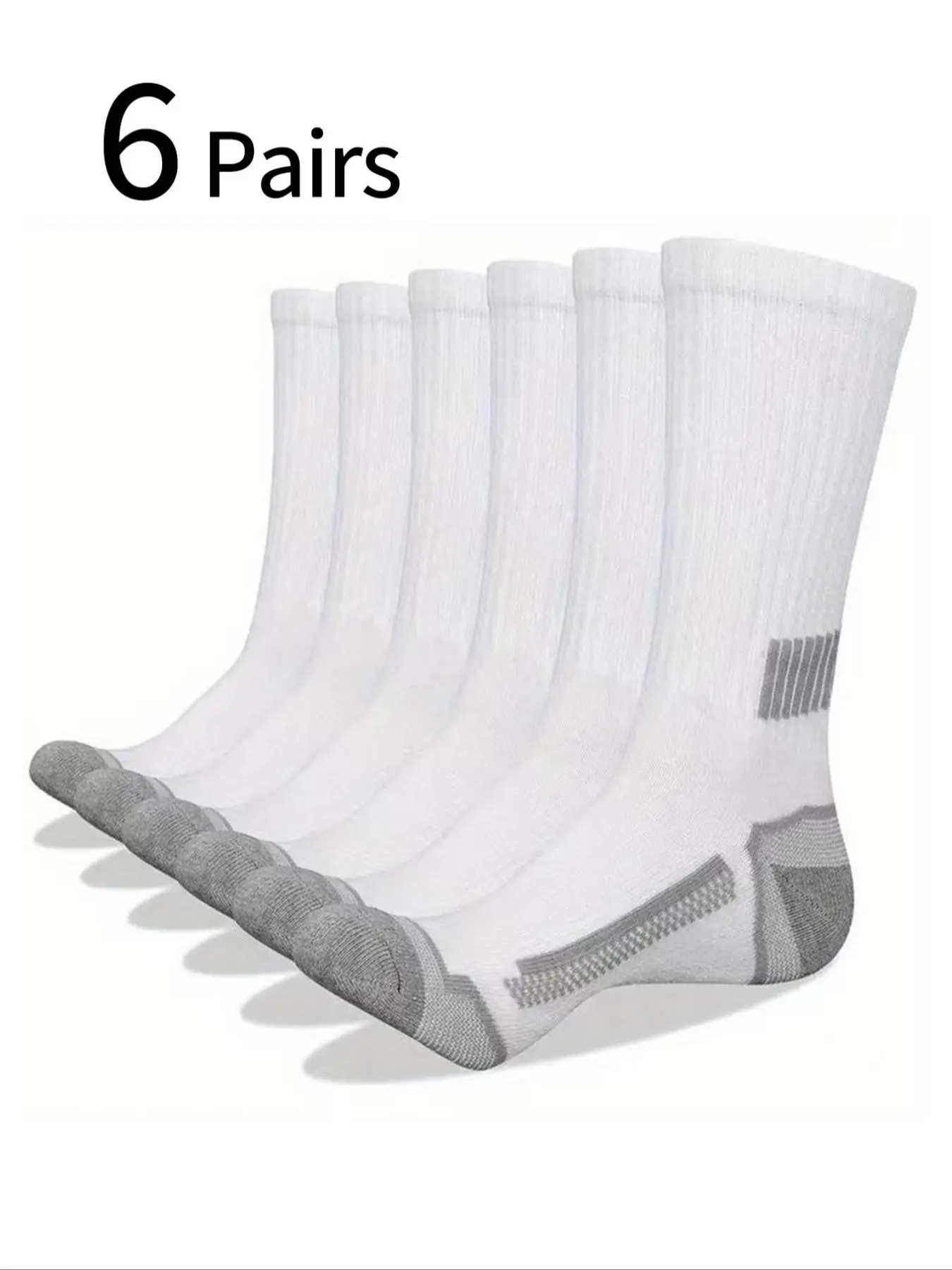 6 Pairs Men's Mid-Calf Socks, Basketball Sports Socks, Athletic Socks, Odor-Resistant, Thickened, Breathable, Running Socks