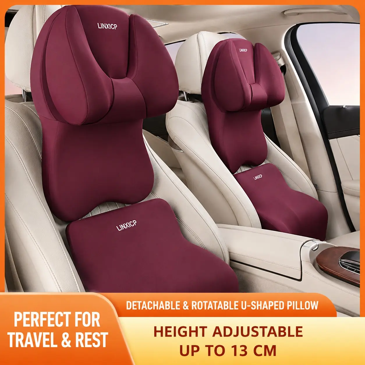 Adjustable Memory Foam U-Shaped Car Headrest and Lumbar Support, Fixed Automotive Backrest, Comfortable and Durable Design