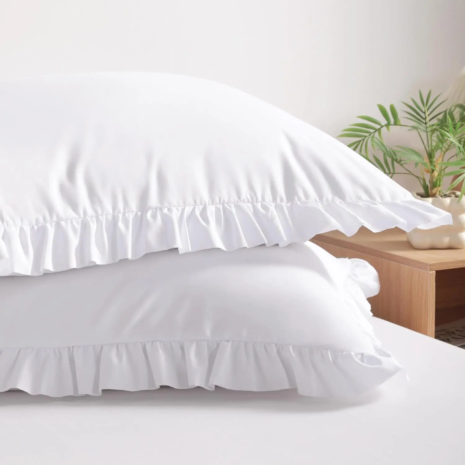 Standard Ruffled Pillow Shams Set of 2, 20x26, White - Brushed Microfiber, Ruffled Edge, Envelope Closure, Wrinkle & Fade Resistant, Easy CareGift