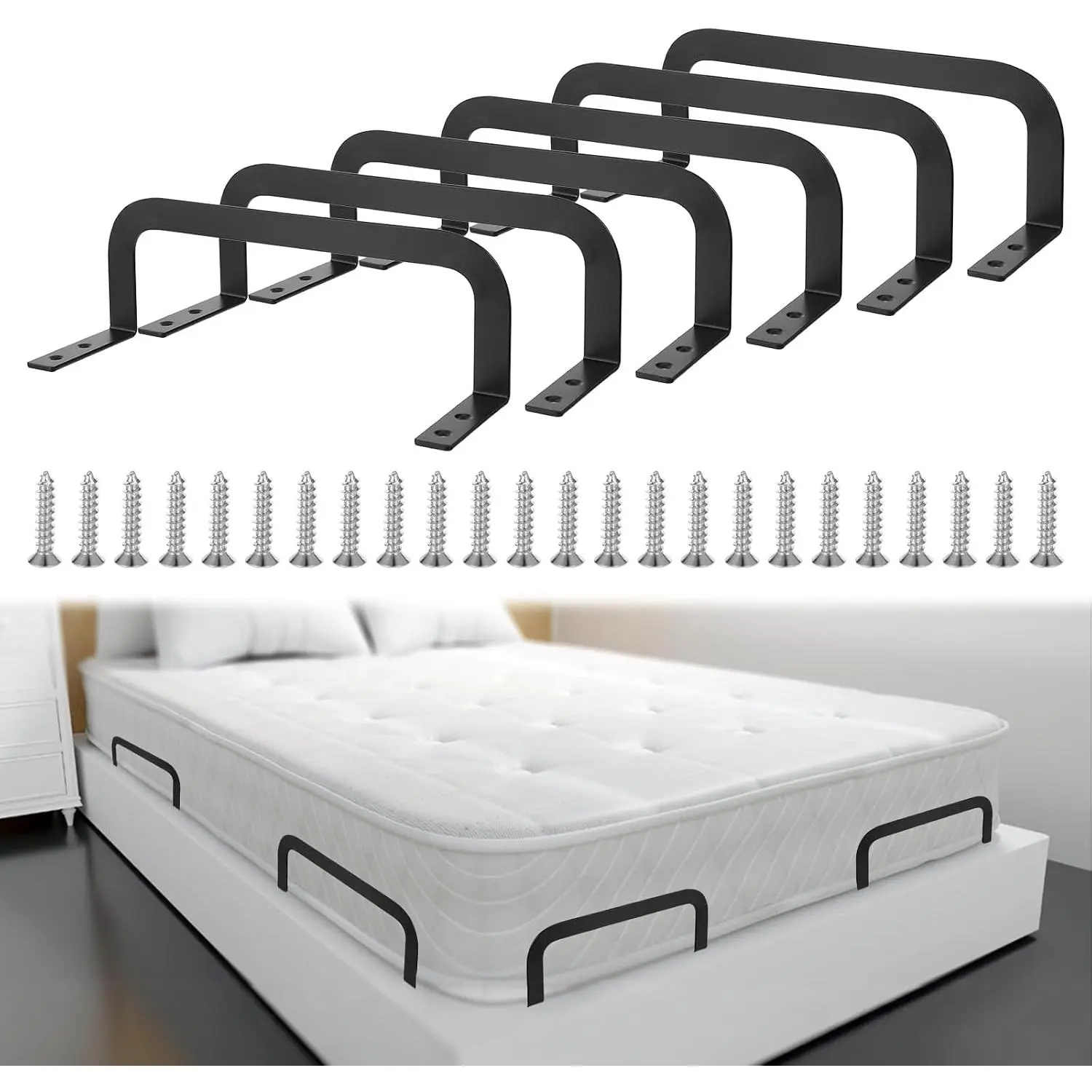 6 Pcs Mattress Slide Stopper, Bed Stoppers to Prevent, Non Slip Retainer Bar for Wood Platform RV Bed Frame, Brackets Keep Mattress in Place