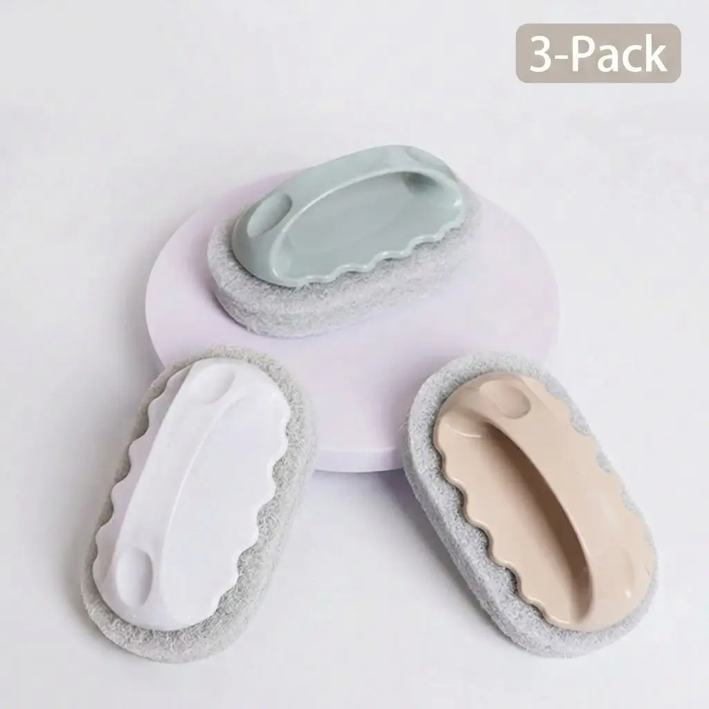 3-Piece Tile Cleaning Brush Set, Kitchen Sponge Scrubber with Handle, Multi-Functional Bath Tub Stove Cleaner, Home Use