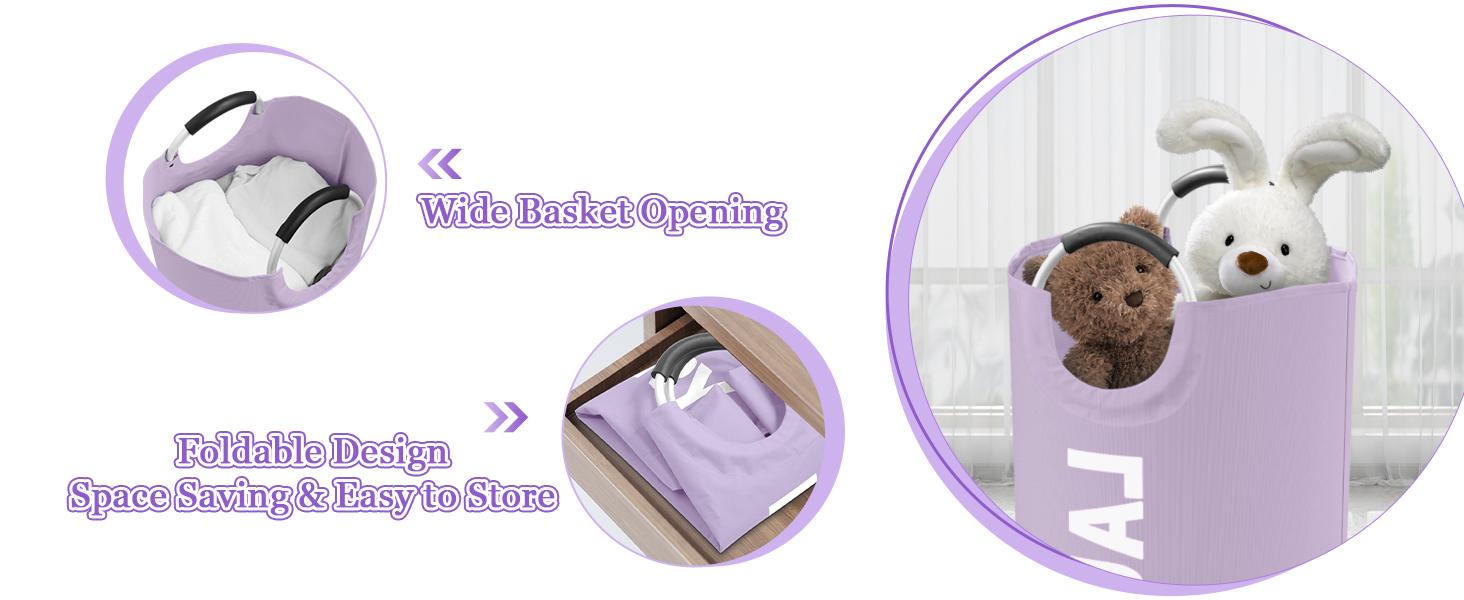 3PCS 95L Laundry Basket, Collapsible Clothes Hamper with Handle, 600D Cloth Laundry Bin, Stand-alone Dirty Clothes Hamper for Livingroom, Bedroom,, Pink+Blue+Purple
