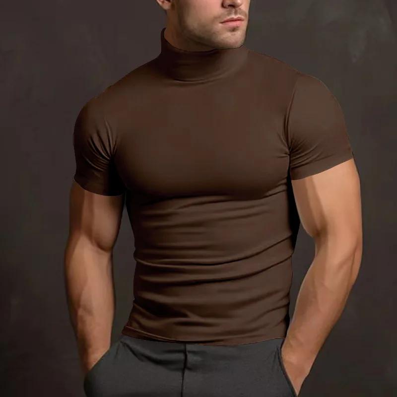 Kyn Apparel  2026 summer solid color short-sleeved fashion bottoming shirt men's tight turtleneck T-shirt