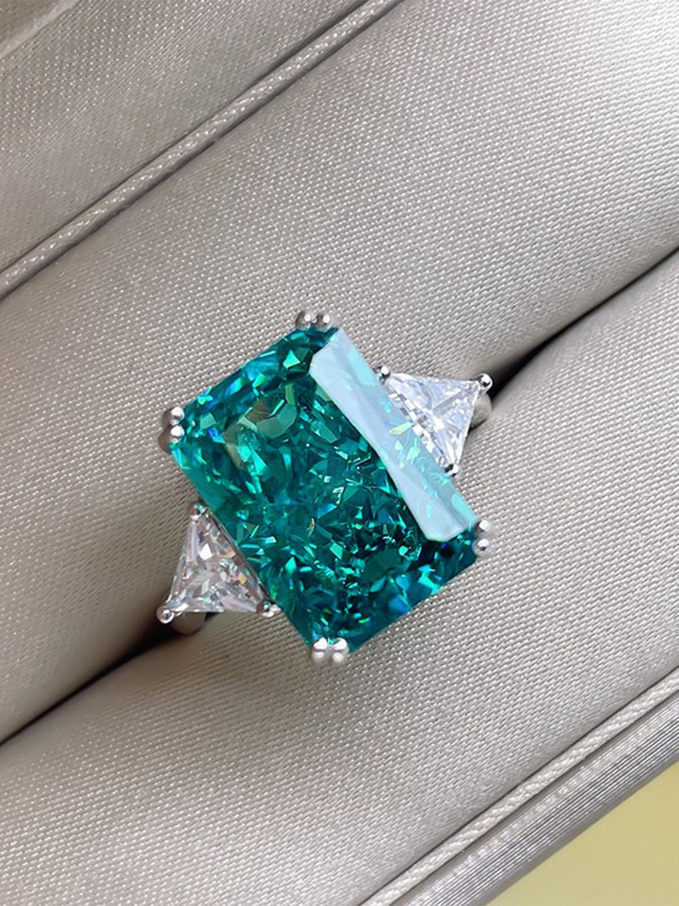 S925 Sterling Silver Fashion Square Shaped Artificial Zircon Decorated Ring, Luxury Jewelry for Women, Trendy All-match & Exquisite Jewelry for Birthday Gift, Emerald Cut Solitaire Ring