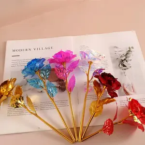 20pcs Eternal Rainbow Golden Roses, Iridescent Plastic Galaxy Flowers, Artifical Roses for Gifts, Home Decor, Special Occasions