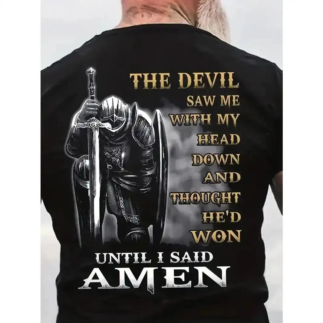 Men's Templar Cross Letter Graphic T-Shirt - Black 3D Print Crew Neck Short Sleeve Tops, Vintage Streetwear Menswear, Basic Casual Fashion Designer Mens Clothing, T Shirt-Black-180g