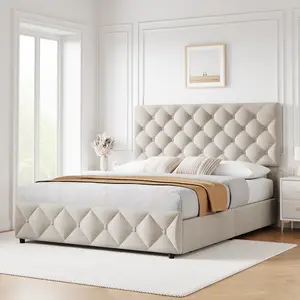 Modern Upholstered Queen Bed Frame with 4 Storage Drawers, Linen Fabric Platform Bed Frame with Adjustable Headboard, Heavy Duty Wood Slats Support No Box Spring Needed Noise Free Storage Bed Dark Grey