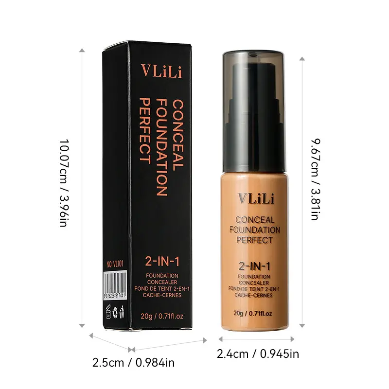 2-in-1 6-color liquid foundation cream conceals acne marks and dark circles, long-lasting waterproof base makeup