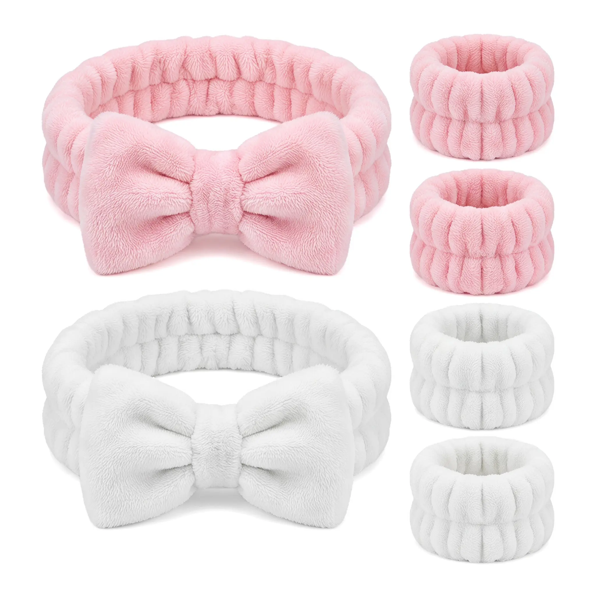 Unisex Korean Style Plaid Polyester Soft Bow Headband Set, Including Waterproof Wristband, Ideal Gift for Travel, Wedding, Face Washing