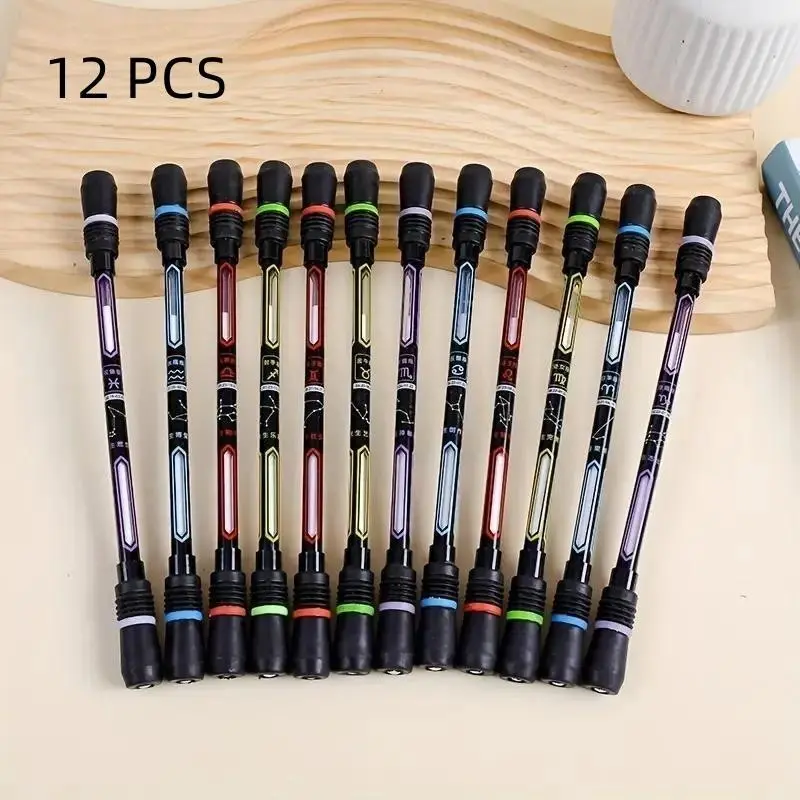 12-Piece Rotating Pens Set, Ideal for Adults & Students, Stress-Relief Glue Pen, Non-Slip Design, Fun & Relaxing Rotation Glue Pen
