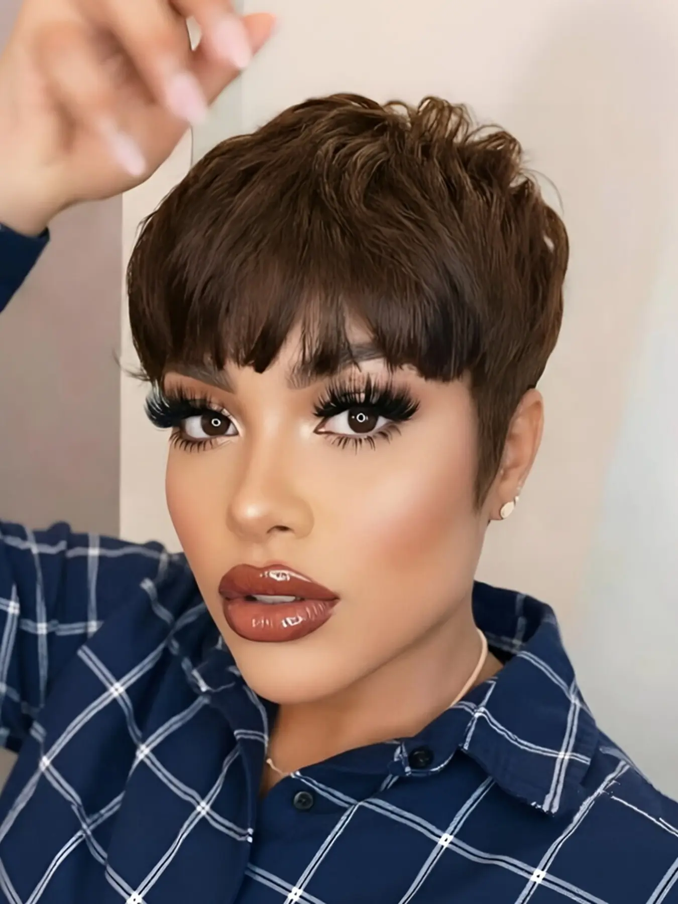 pixie cut human hair wigs short straight human hair wig machine made for women daily party cosplay gift use Party holidays gift wig pixie cut wig ﻿brown burgundy natural black color