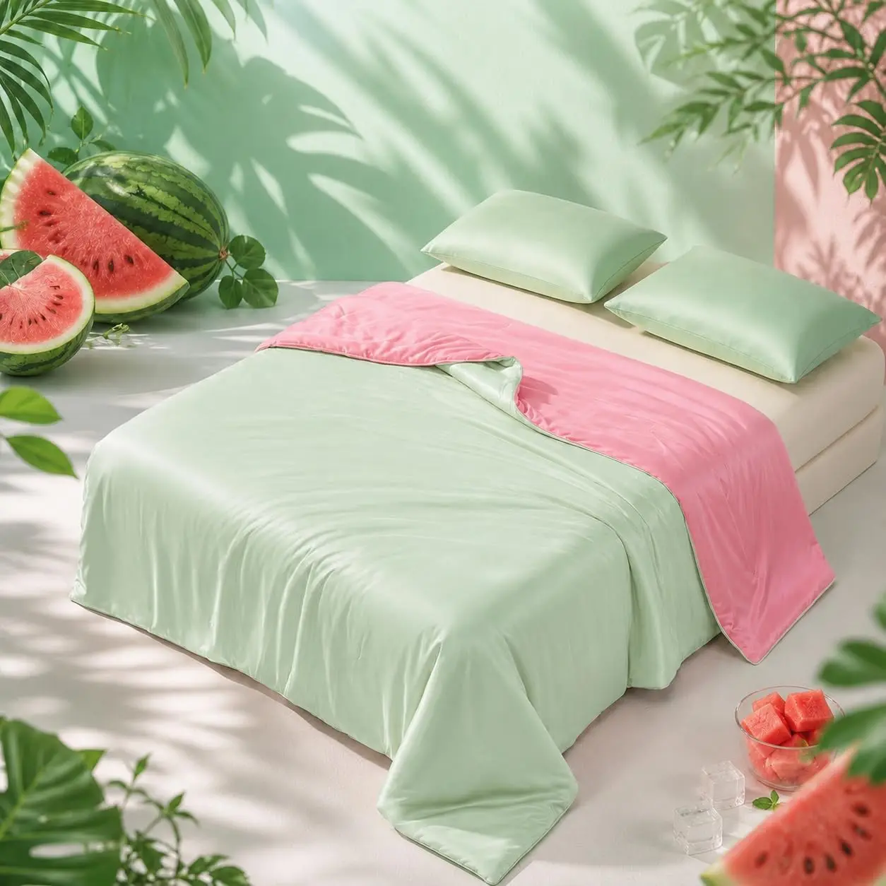 Cooling Comforter  Size, Cooling Blanket for Hot Sleepers, Q-Max 0.45 Reversible Summer Comforter, Lightweight Breathable Bedding for Night Sweats(+Green)